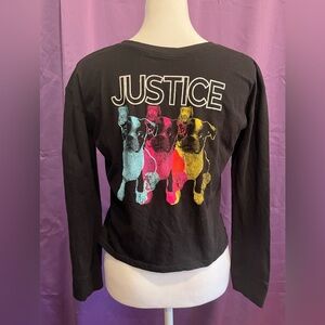 Justice Black Long Sleeve Tee with Colorful Dog Design